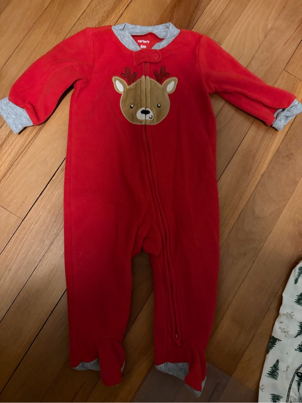 Carter's Red Fleece One-Piece with Reindeer Applique
